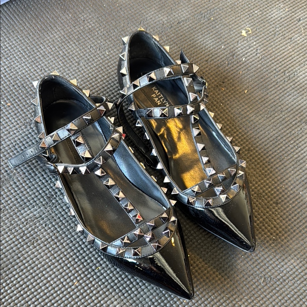 Kaitlyn Pan - Rockstud - Studded Black Women's Shoes flats